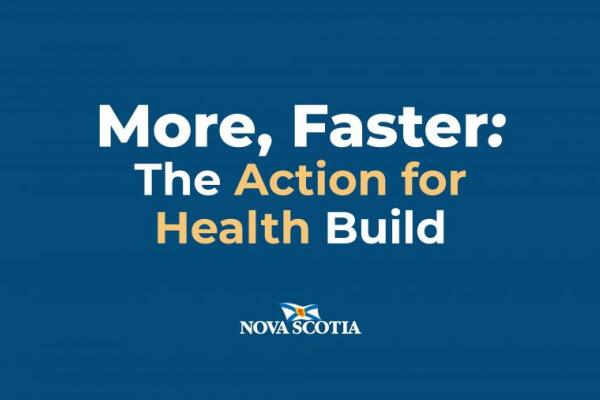 Graphic with text that reads More, Faster: The Action for Health Build